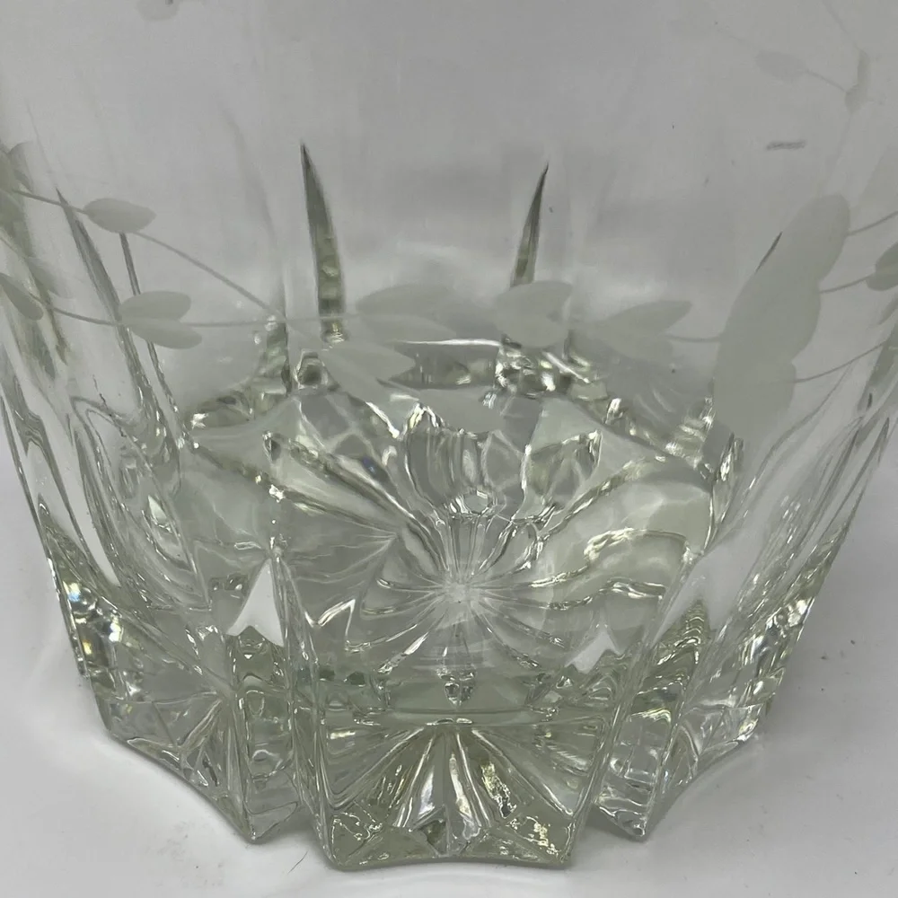 Princess House Clear Crystal Ice Bucket Heritage Floral Etched Design 6